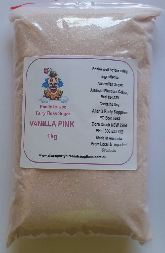 Fairy Floss Vanilla Pink Sugar,Pre Mixed 1kg, Fairy Floss Machine, Cotton Candy