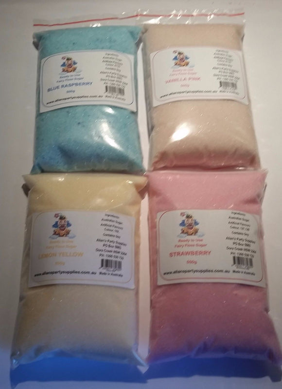 Fairy Floss Sugar Ready to Use, 4 x 500g Assorted Flavours, Fairy Floss Machine