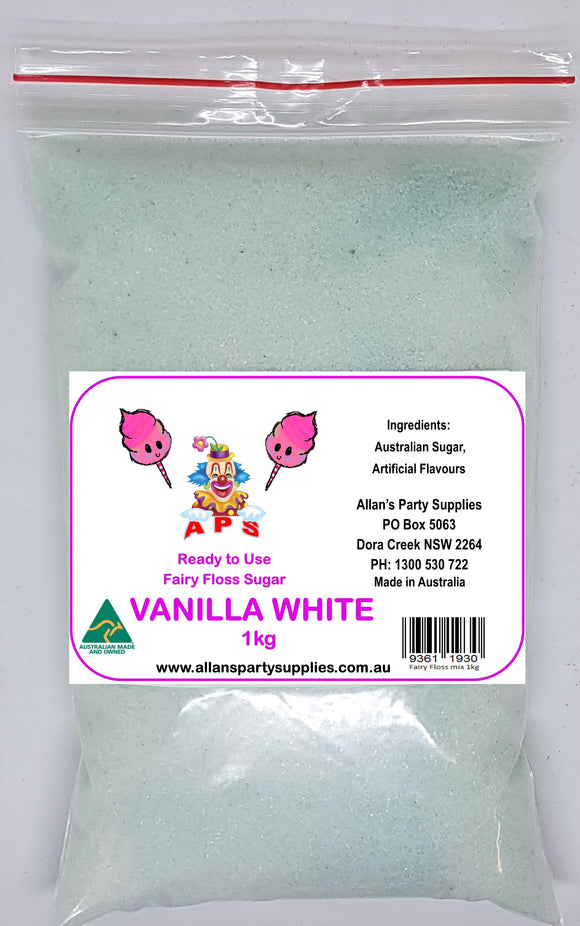 Fairy Floss Vanilla White Ready to Use Sugar 1kg Fairy Floss Machine, Cotton Candy
