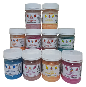 10 X 150G JARS, CONCENTRATED FAIRY FLOSS SUGAR. YOU CHOOSE THE 10 FLAVOURS YOU WANT