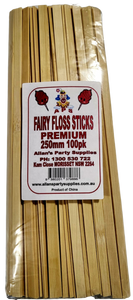 100pk, Premium Eco Friendly Bamboo Fairy Floss Sticks, 250mm