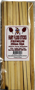 50pk Premium Eco Friendly Bamboo Fairy Floss Sticks, Cotton Candy Sticks 250mm
