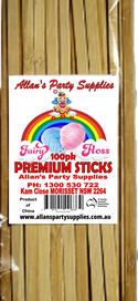 #5p APS, 100pk, Premium Eco Friendly Bamboo Fairy Floss Sticks, 250mm
