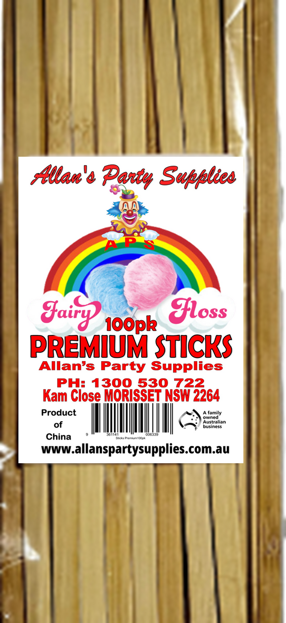 #5p APS, 100pk, Premium Eco Friendly Bamboo Fairy Floss Sticks, 250mm