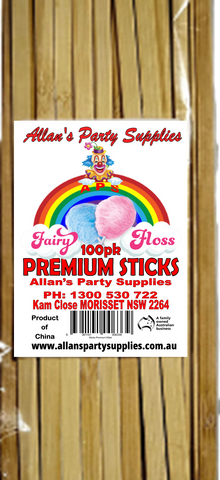 #5p APS, Express Postage, 100pk, Premium Eco Friendly Bamboo Fairy Floss Sticks, 250mm