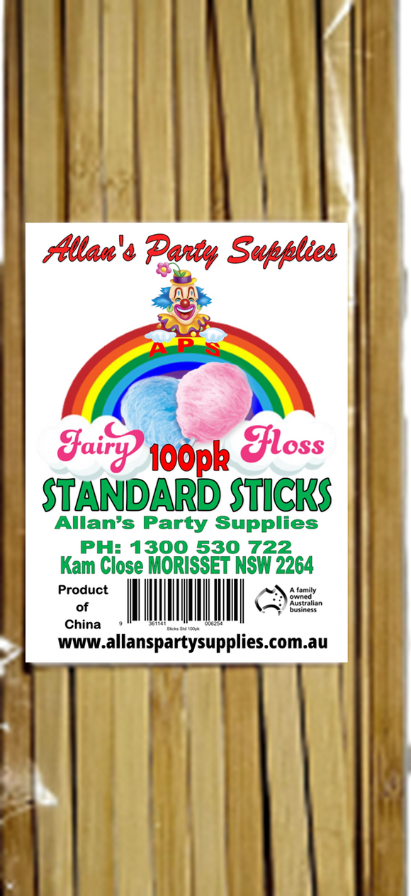 #5s APS, 100pk, Standard Eco Friendly Bamboo Fairy Floss Sticks, 200mm