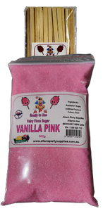 EXPRESS POST Fairy Floss 500g Sugar & 25 Sticks Serve Kit, Vanilla Pink