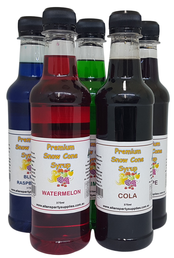 Snow Cone Syrup 5 x 375 ml Assorted Flavours  Ready To Use