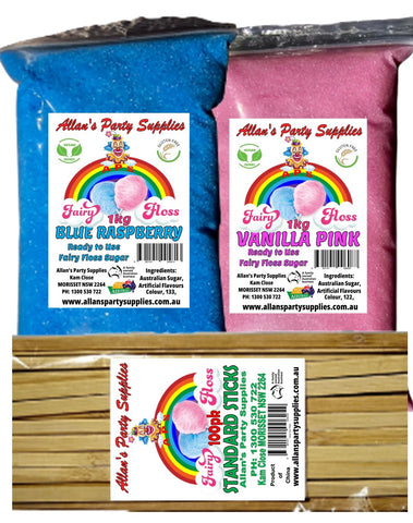 #3 AP, EXPRESS POST Fairy Floss  Sugar 2 x 1kg Plus 100 STICKS