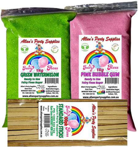 #3 APS, Fairy Floss  Sugar 2 x 1kg Plus 100 STICKS Free Delivery