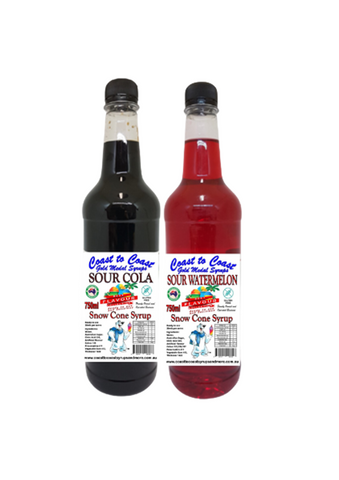 #3 New Sour Range, Coast to Coast Gold Medal Syrups, Sour Flavoured Snow Cone Syrups 2 x 750ml