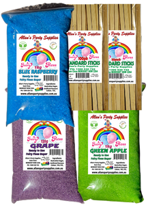 #3 APS, Fairy Floss Ready To Use Sugar 3 x 1kg Plus 150 STICKS Assorted Flavours
