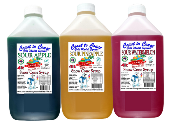 #6 New Sour Range, Coast to Coast Gold Medal Syrups, 3X4LTR, Premium Sour Snow Cone Syrups.