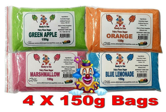 Express Post 4 x 150g Bags, Fairy Floss Sugar, Ready 2 Use, Assorted Flavours