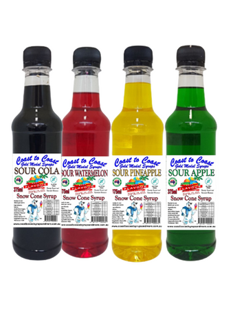 #2 New Sour Range, Coast to Coast Gold Medal Syrups, 4x375ml Sour Snow Cone Syrups