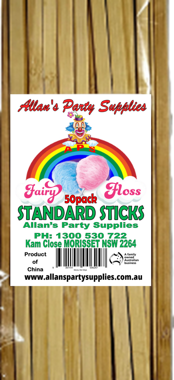 #5s APS,50pk Standard Eco Friendly Bamboo Fairy Floss Sticks, 200mm