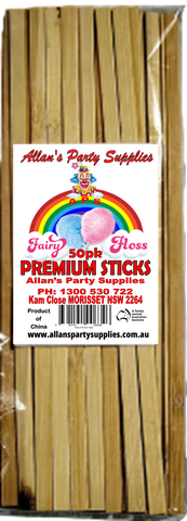 #5p APS, 50pk Premium Eco Friendly Bamboo Fairy Floss Sticks, Cotton Candy Sticks 250mm