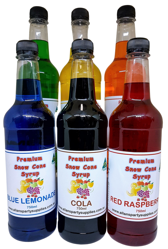 Snow Cone Syrup  6 x 750 ml Assorted Flavours Ready To Use,