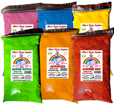 #2 APS, 6 x 500g Bags Fairy Floss Sugar Ready to Use, 6 Flavours, You Choose Your Flavours