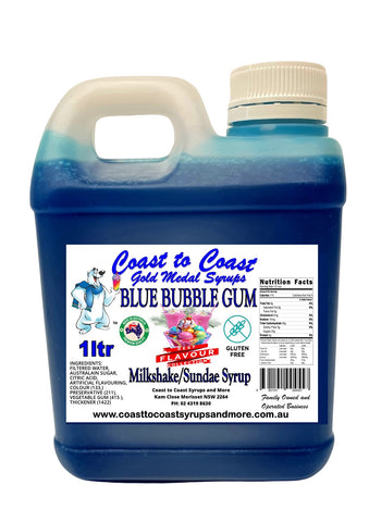 Blue Bubble Gum, Milkshake/Sundae Syrup, 1ltr Coast to Coast Gold Medal Syrups©