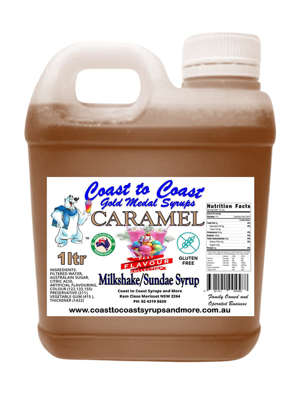 Caramel, Milkshake/Sundae Syrup, 1ltr Coast to Coast Gold Medal Syrups©