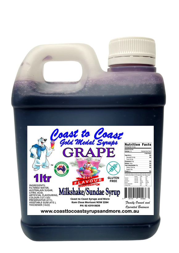 Grape, Milkshake/Sundae Syrup, 1ltr Coast to Coast Gold Medal Syrups©