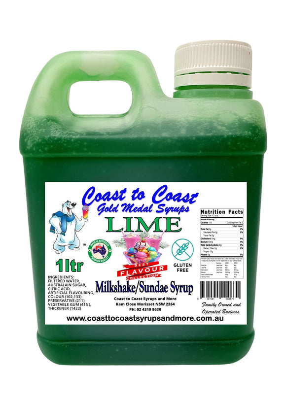 Lime, Milkshake/Sundae Syrup, 1ltr Coast to Coast Gold Medal Syrups©