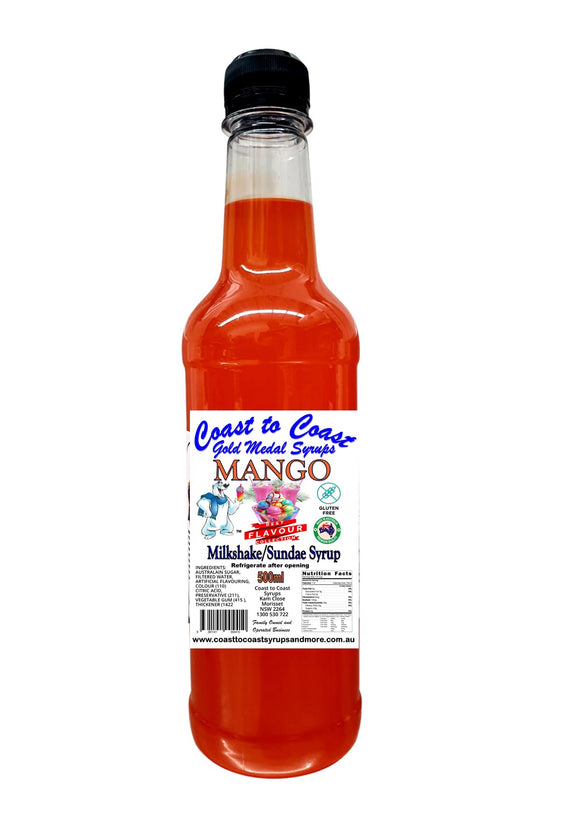 Mango, Milkshake/Sundae Syrup, 500ml Coast to Coast Gold Medal Syrups©