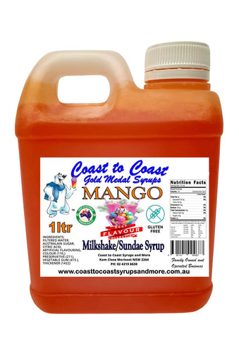 Mango, Milkshake/Sundae Syrup, 1ltr Coast to Coast Gold Medal Syrups©