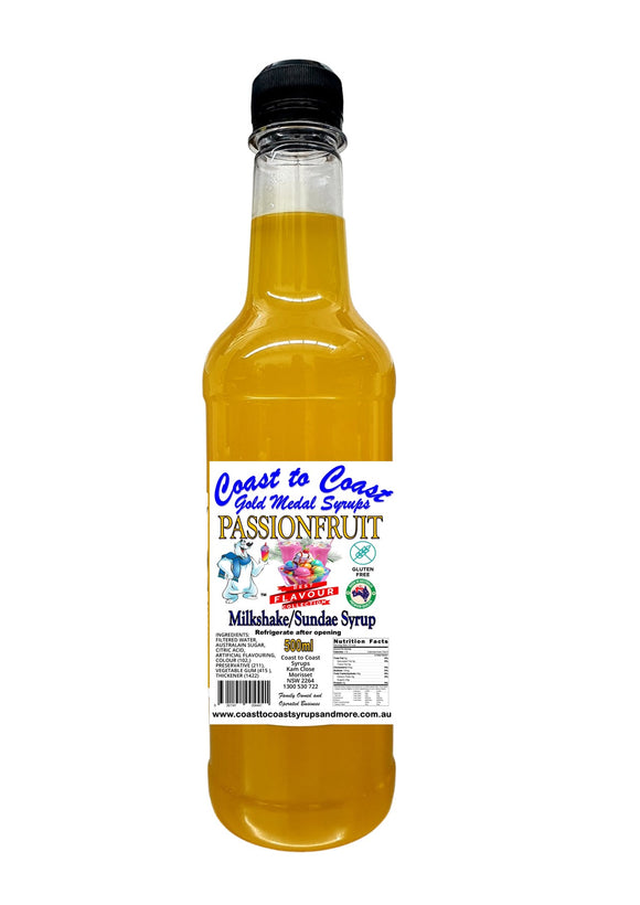 Passionfruit, Milkshake/Sundae Syrup, 500ml Coast to Coast Gold Medal Syrups©