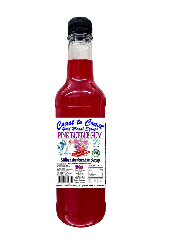 Pink Bubble Gum, Milkshake/Sundae Syrup, 500ml Coast to Coast Gold Medal Syrups©