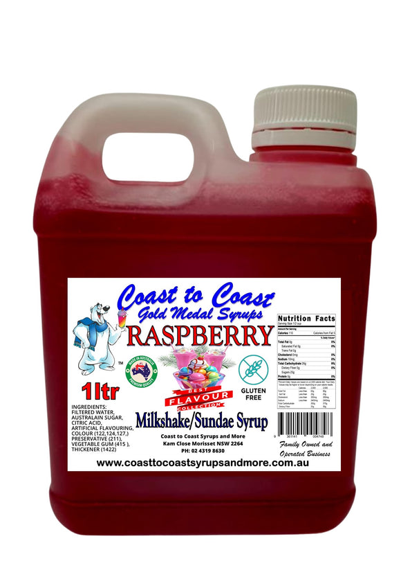 Raspberry, Milkshake/Sundae Syrup, 1ltr Coast to Coast Gold Medal Syrups©