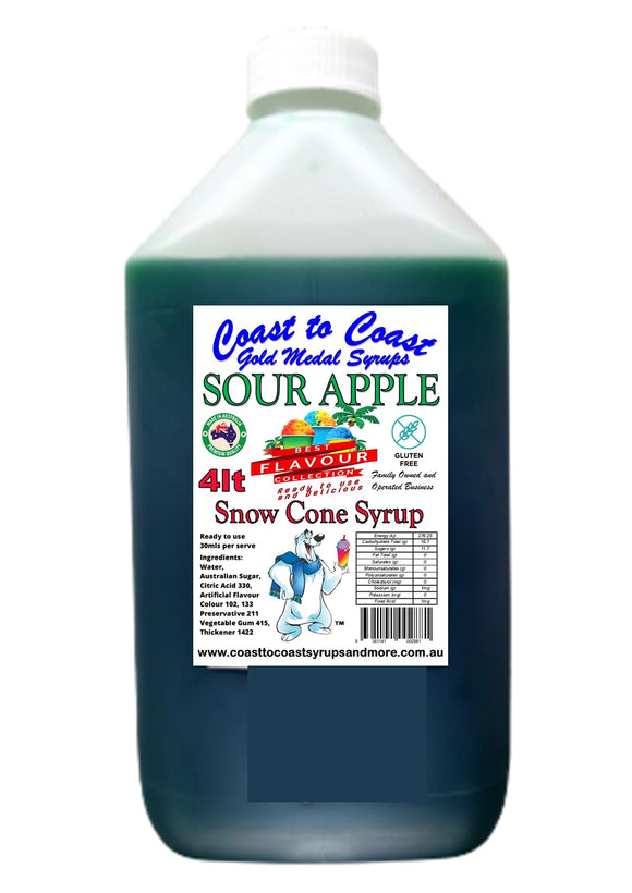 #6, New Sour Range, Coast to Coast Gold Medal Syrups, 4ltr Sour Flavoured Snow Cone Syrups