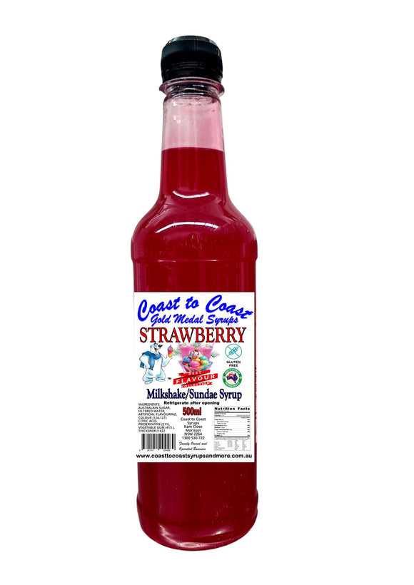 Strawberry, Milkshake/Sundae Syrup, 500ml Coast to Coast Gold Medal Syrups©