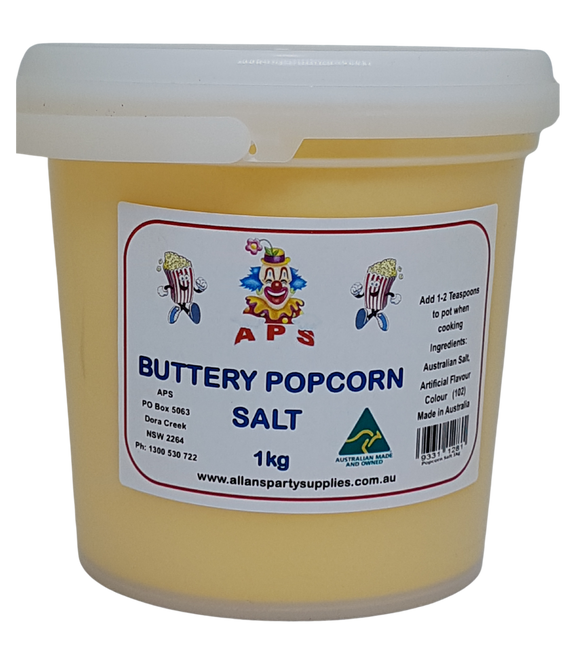 Express Post, 1kg Buttery Popcorn Salt, Resalable Tub to keep Fresh & Dry, Free Postage,