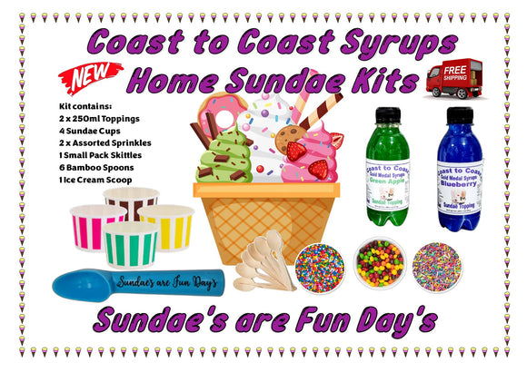 Home Sundae/Ice Cream Topping Syrup Kit 2 Toppings Plus More. Just Add Ice Cream