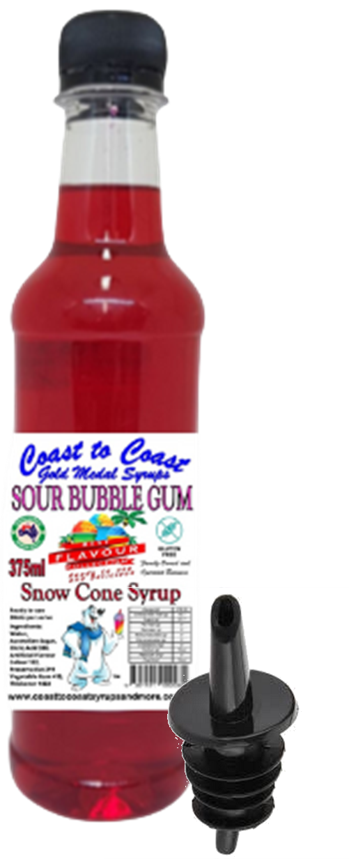 #2 New Sour Range, Coast to Coast Gold Medal Syrups 375ml Snow Cone Syrups with Bottle Pourer