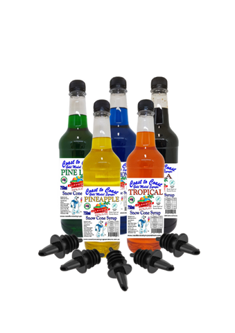#3 Coast to Coast Gold Medal Syrups, 5 x 750 ml Snow Cone Syrup Assorted Flavours With Pourers