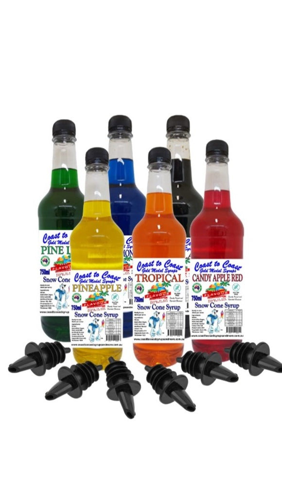 #3 Coast to Coast Gold Medal Syrups, 6 x 750ml Ready-to-Use Syrup (RTU) Snow Cone, With Pourers