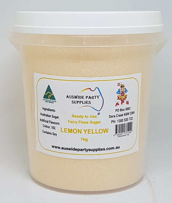 Lemon Yellow Floss Ready to use Sugar. Yellow in colour, makes approx. 50 standard size serves