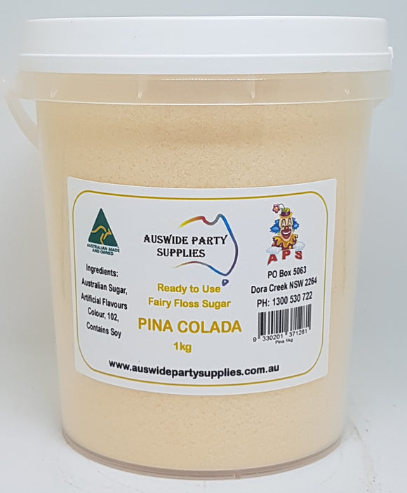 Pina Colada Floss Ready to use Sugar. Yellow in colour, makes approx. 50 standard size serves