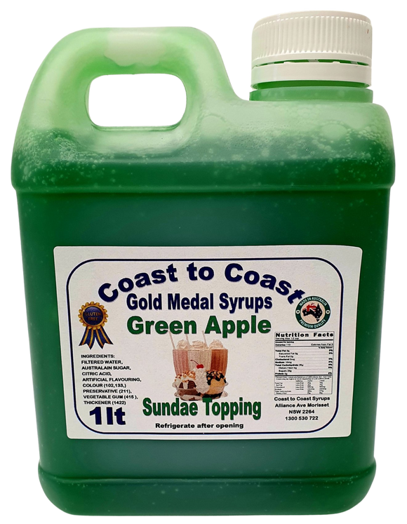 Gold Medal Green Apple Flavoured Milkshake Syrup, 1L Thickshake, Sundae, Topping