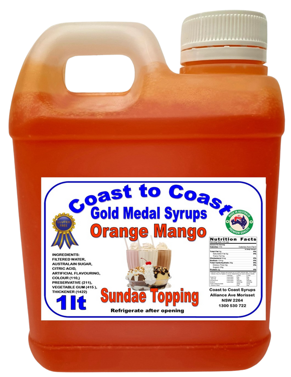Gold Medal Orange Mango Flavoured Milkshake Syrup, 1L Thickshake, Sundae, Topping