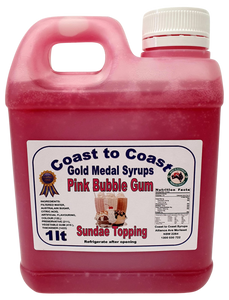 Gold Medal Pink Bubble Gum Flavoured Milkshake Syrup, 1L Thickshake, Sundae, Topping
