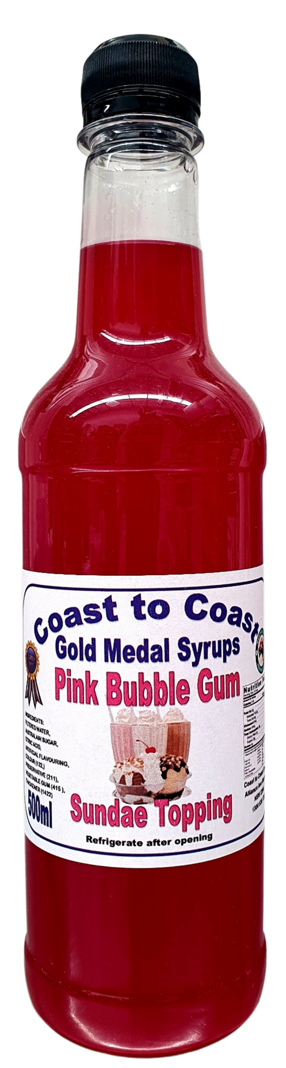 GOLD MEDAL PINK BUBBLE GUM FLAVOURED MILKSHAKE, SUNDAE TOPPING SYRUP 500ml