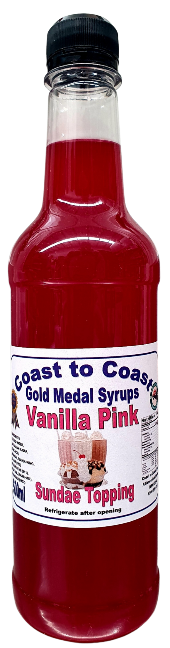 GOLD MEDAL VANILLA PINK FLAVOURED MILKSHAKE, SUNDAE TOPPING SYRUP 500ml