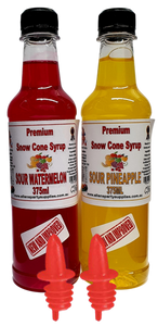 2 x 375ml New Sour Snow Cone Syrups with Bottle Pourers