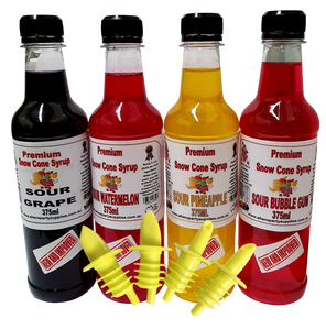 4 x 375ml New Sour Snow Cone Syrups with Bottle Pourers