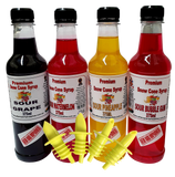 4 x 375ml New Sour Snow Cone Syrups with Bottle Pourers