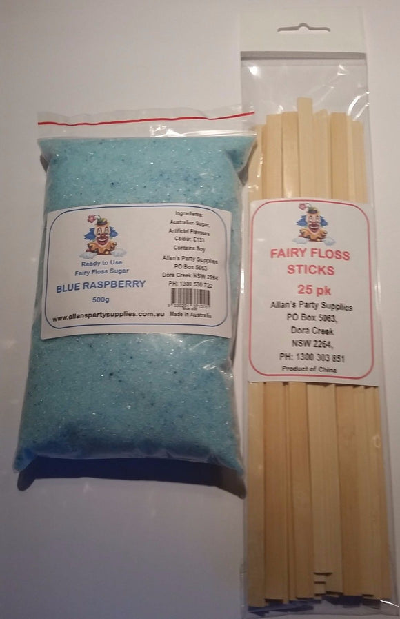 Fairy Floss 500g Sugar & 25 Sticks Serve Kit, Blue RaspberryFairy Floss Machine